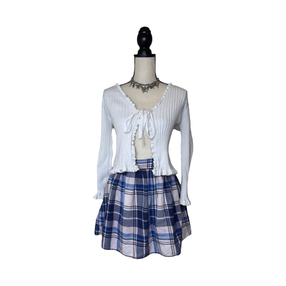 Y2K Wet Seal Blue Plaid Circle Mini Skirt Size Medium